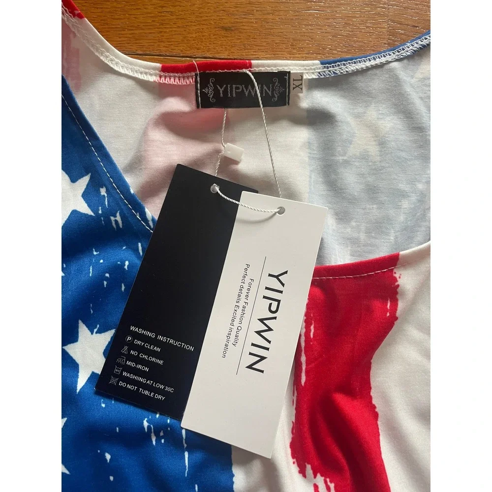 Yipwin Tank Top Womens 1X USA American Flag Patriotic 4th of July Sleeveless NWT - Picture 2 of 3